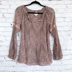 Knox Rose Boho Blouse Crochet Floral Chevron Size Small